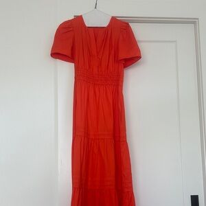 Quince Bright Orange Tiered Cotton Maxi Dress